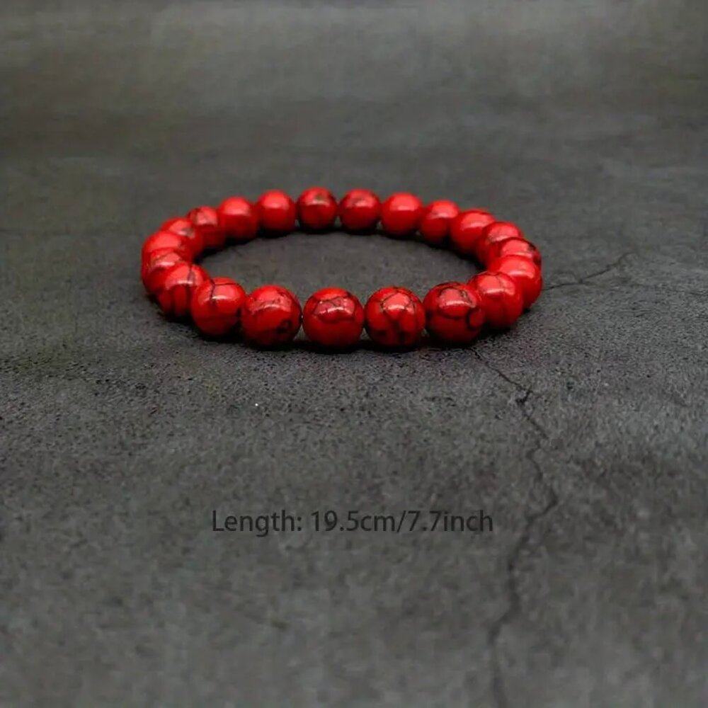 10mm Red Synthetic Turquoise Beaded Bracelet